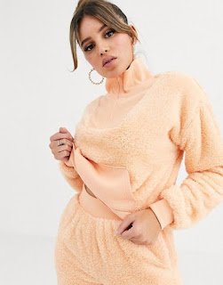 ASOS DESIGN Lounge fluffy rib funnel neck & jogger set
